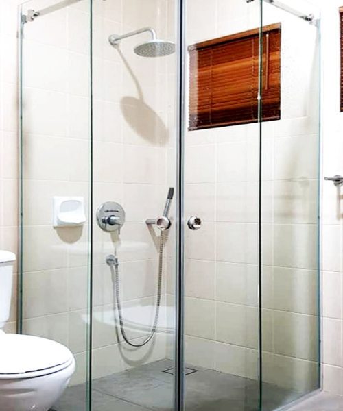 (Milan Series) Frameless corner entry system with 8mm clear tempered safety glass shower screen