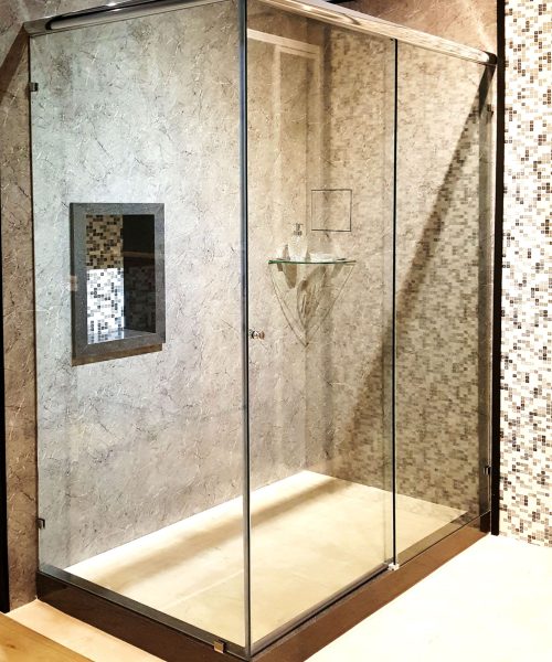 (Monza Series) L-shape frameless sliding system with 8mm clear tempered safety glass shower screen 2